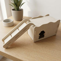 Hamster Hidehouse with Ramp Top Wooden Hamster House Slot-Andinterlocking Construction Multi-Level