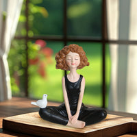Christmas Resin Girl Figurine in Black Dress for Home Decor