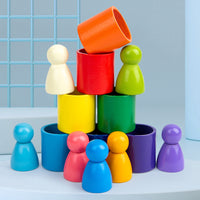 Wooden Rainbow Stacking House Blocks Set for Kids, Early Education Building Toy