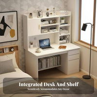 Minimalist Design Study Desk with Hutch Multiple Storage Options Workstation with Hutch and Drawers Spacious Desktop Writing Table Organized Compartments for Students, Teenagers, Telecommuting Workers, Bedroom