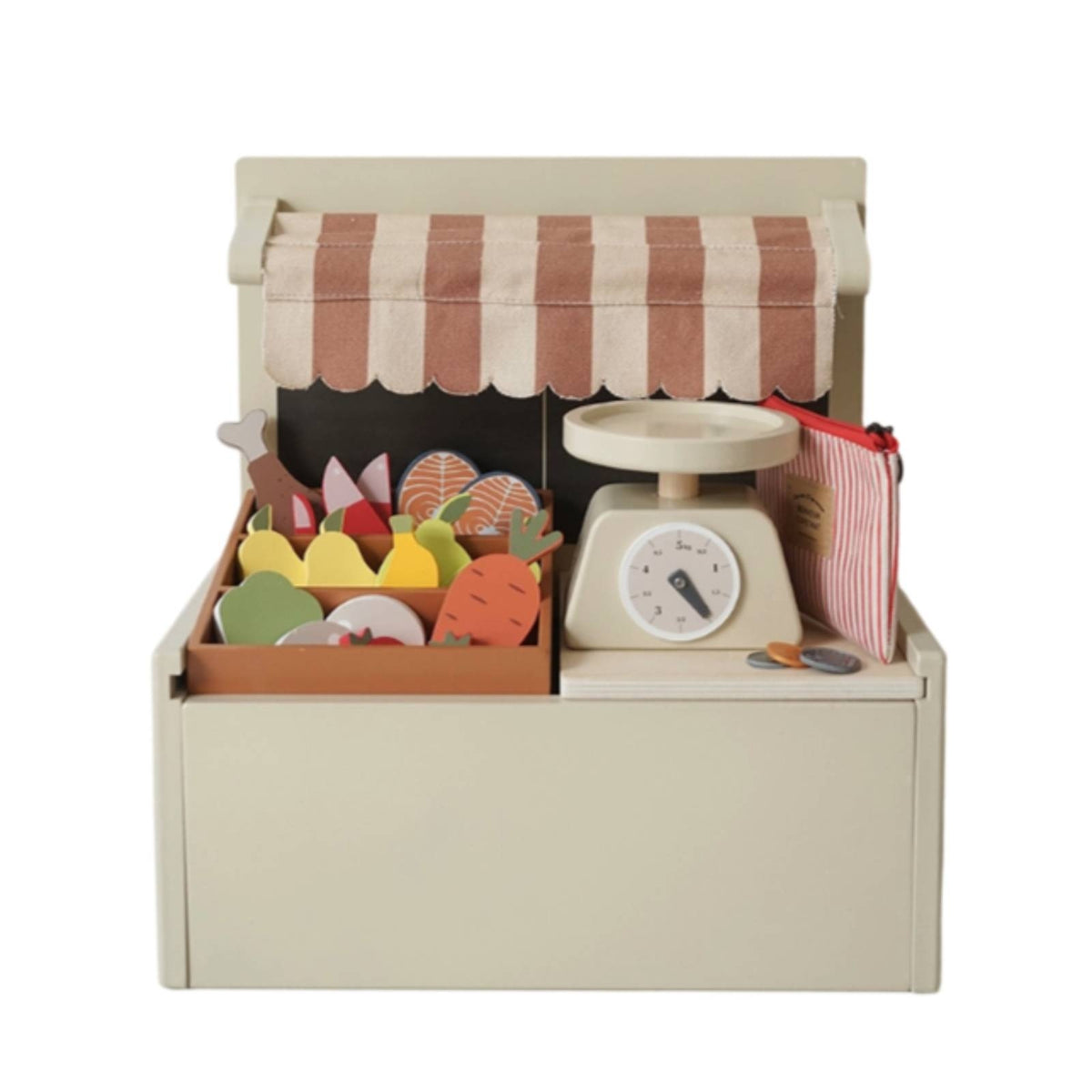Wooden Market Stall Toy Cloth Pouch Wooden Market Stand Realistic Imaginative Shop Counter Toy for Children