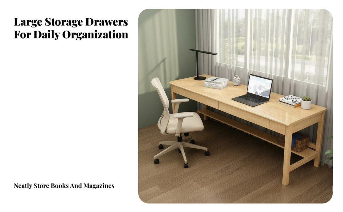 Long Computer Desk Minimalist Design Long Wooden Desk Spacious Work Surface Solid Wood Computer Table for Students, Couples, Bedroom