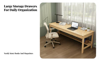 Long Computer Desk Minimalist Design Long Wooden Desk Spacious Work Surface Solid Wood Computer Table for Students, Couples, Bedroom