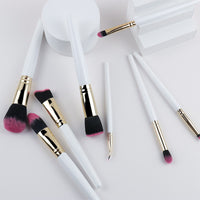 8-Piece White Handle Makeup Brush Set with Purple Bristles - Foundation, Powder, Contour, Highlight Brushes