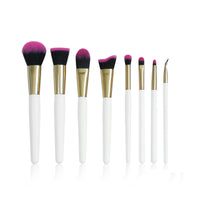 8-Piece White Handle Makeup Brush Set with Purple Bristles - Foundation, Powder, Contour, Highlight Brushes
