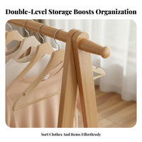 Multi-Functional Self-Standing Standing Garment Rack Multifunctional Self-Standing Standing Clothes Rack with Shelf Space Saving Bamboo Coat Stand Easy Assembly for Apartment Dwellers, Students, Renters, Bedroom, Dorm Room, Dormitory, Entryway