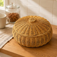 Wicker Basket with Lid Handwoven Lidded Rattan Basket Rustic Style