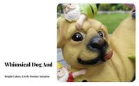 Dog and Gnomes Statue Garden Gnome Dog Sculpture Weather Resistant Funny Gnome Yard Figurine for Gardeners, Patio