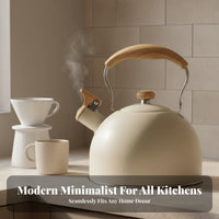 2.5L Whistling Kettle Clear Whistle Whistling Tea Kettle Wood Handle Tea Pot Large Capacity Stovetop Water Boiler Rust-Resistant