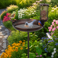 Standing Metal Bird Bath, Bird Bath for Wild Birds, Garden Water Bowl, Distressed Bronze Bird Feeder