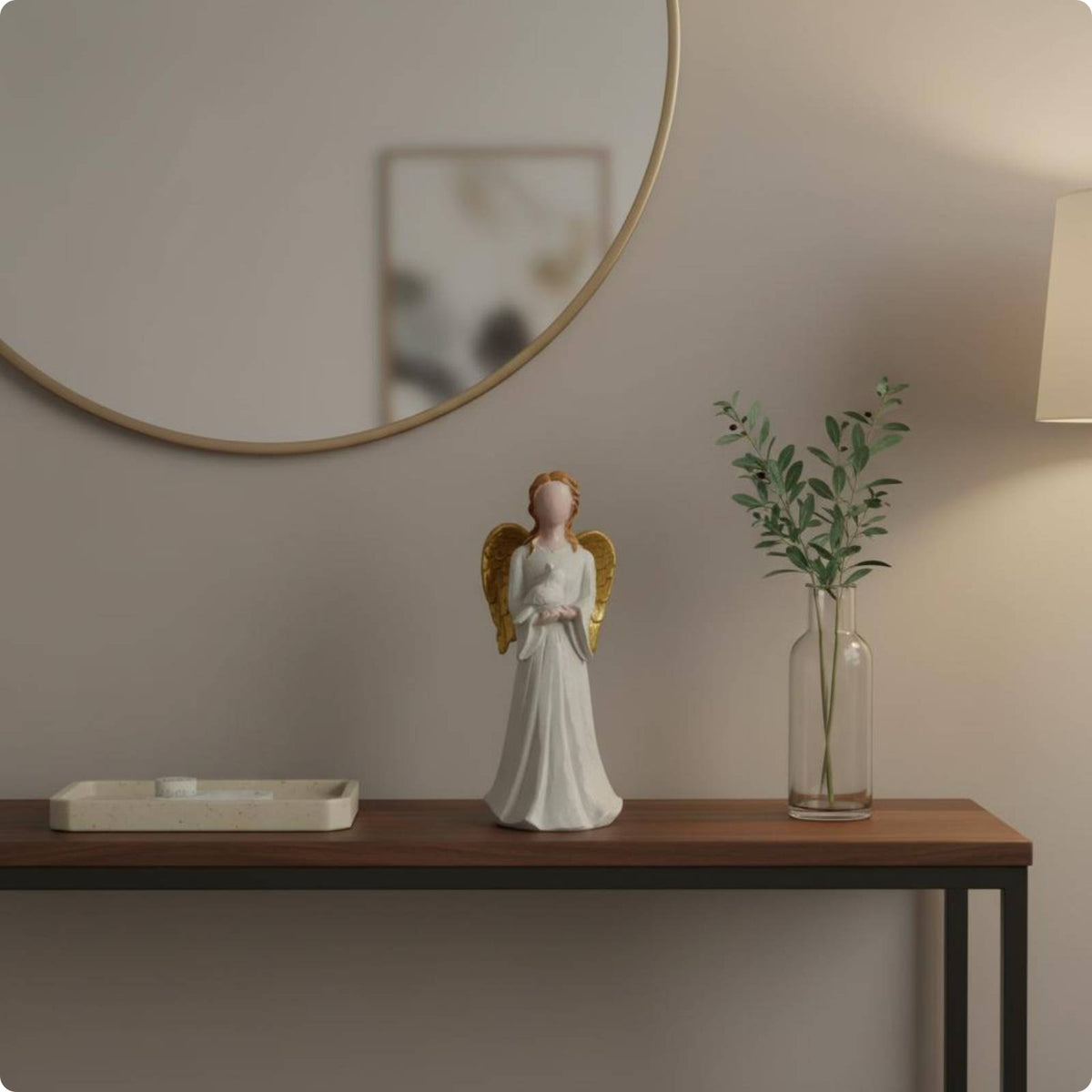 Faceless Angel Figurine Resin Angel Holding Dove Home Ornament Decorative Elegant for Study, Entryway