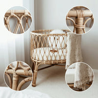 French Rattan Baby Crib Nordic Retro Handmade Natural Imported Rattan Woven Toddler Bed Children's Small Bed