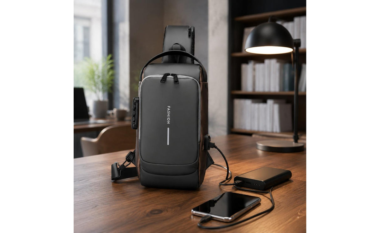 Multi Pocket Password Lock Crossbody Bag Water Resistant Motorcycle Chest Bag Travel Gear for Men, Motorcyclists, Cycling, Commuting