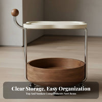 C-Shaped Rolling Side Table Movable with Casters C-Shaped Rolling Table Vintage Inspired Double-Levellevel Storage