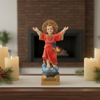 Christmas Decoration Red Robe Jesus Figurine Gift Idea Child Jesus Statue Realistic Intricacy Arms Raised Saint Statue for Christians, Altar