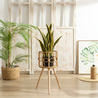 Plant Stand for Indoor Plants and Living Room, Handmade Rattan Plant Stands Indoor, No-Assembly Wooden Plant Stand, Floor Standing Pot Stand