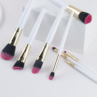 8-Piece White Handle Makeup Brush Set with Purple Bristles - Foundation, Powder, Contour, Highlight Brushes