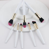 8-Piece White Handle Makeup Brush Set with Purple Bristles - Foundation, Powder, Contour, Highlight Brushes