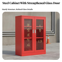 Cold-Rolled Steel Fire Equipment Storage Cabinet Heavy-Duty Construction Emergency Action Station Large Capacity Fire Safety Tool Cabinet Lockable for Industrial Workers, Property Managers, Gas Stations, Factories, Workshops, Warehouses
