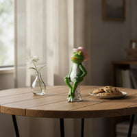Resin Frog Statue with Spring Cute Frog Figurine Whimsical Sculpture Outdoor for Flowerpot