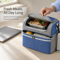 Double Layer Insulated Lunch Bag with Shoulder Strap - Portable & Simple Design
