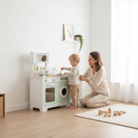 Play Fridge Cooktop Sink Set Realistic Simulation Sound and Illuminated Kitchenette Toy Multi-Functional Wooden Toy Kitchen
