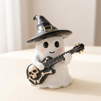 Tabletop Ghost Ornament with Guitar Miniature Ghost Figurine with Witch Hat Festive Gothic for Goth Fans