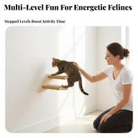 Solid Wood Construction Wall Mounted Cat Steps Space Saving Wooden Cat Climbing Steps Scratch Friendly Easy Installation for Cats, Kittens