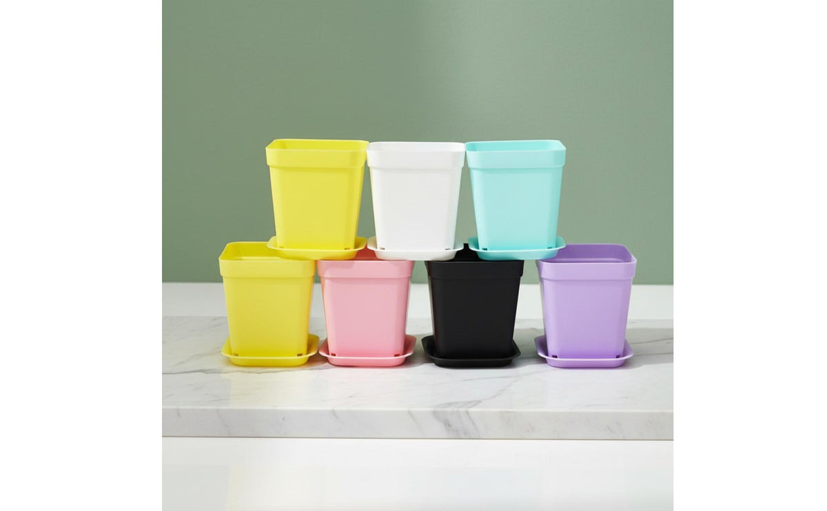 Random Color Planter Minimalist Design Small Square Pot Lightweight Mini Square Plant Pot for Hobbyists, Beginners, Balcony, Desktop