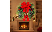 Christmas Wreath with Bow Festive Christmas Wreath with Bells Holiday Door Hanger for Entryway, Fireplace