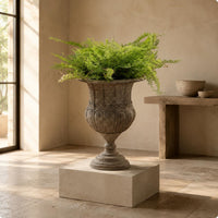 Embossed Urn Planter Weathered Finish Decorative Flower Pot Antique Look