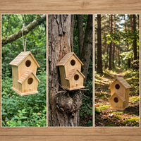Wooden Birdhouse with Gabled Roof, Small Wooden House for Backyard Birdhouse Nesting, Outdoor Birdhouse Breeding Box with Round Hole, No Perch