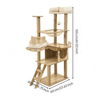 Wooden Feline Climbing Structure Padded Cat Climbing Tree Beige Animal Furniture