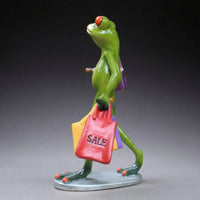 Frog Figurine with Shopping Bags Funny Animal Collectible Lively Statue for Shelf