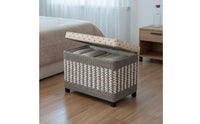 Entryway Shoe Changing Bench Multi-Functional Braided Storage Stool Solid Wood Frame Rattan Style Storage Ottoman for Living Room, Bedroom