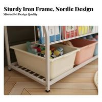 On casters Rolling Book Organizer Front-Facing Display 5-Tier Rolling book organizer Space-Saving children's Furniture Slim contour for Toddlers, Students, Nursery, Playroom, Kindergarten, Living Room