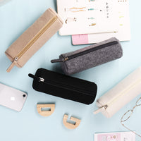Felt Pencil Case, Large Capacity Zipper Stationery Pouch for Students, Solid Color Simple Pen Bag
