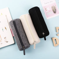 Felt Pencil Case, Large Capacity Zipper Stationery Pouch for Students, Solid Color Simple Pen Bag