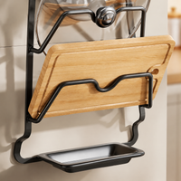 Walnut Pot Lid Rack With Drain Tray, Pan Lid Holder No Drill Lid Holder, Cupboard Lid Storage For Pots & Pans