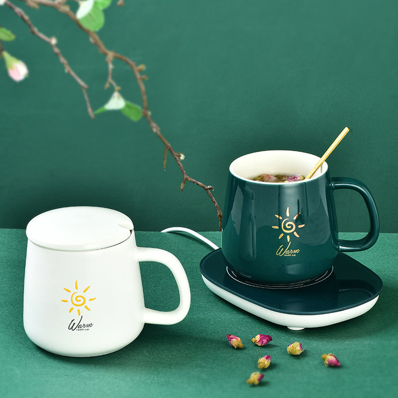 55°C Smart Mug Warmer with Ceramic Milk Mug, Automatic Constant Temperature Heating Coaster