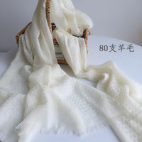 Pure White 80-Count Wool Scarf for Dyeing, Women's Winter Warm Neck Wrap