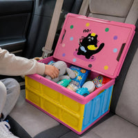 Portable Collapsible Storage Bin with Wooden Lid for Camping, Car Trunk Organizer, Handheld Basket