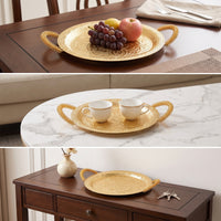 Serving Tray with Handles Gold-Tone Metal Serving Tray Round for Dining Table