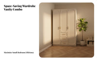 French Design Armoire Light Elegant Design Armoire with Doors and Shelves Golden Alloy Handles Standing Wardrobe Closet for Homeowners, Adults, Home
