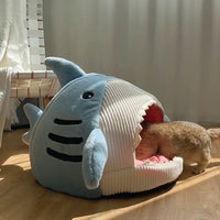 Shark-Shaped Pet Bed with Washable Cover, Light Blue
