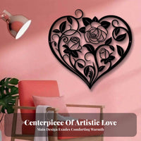 Black Floral Heart Wall Decor Matte Finish for Hotel, Garden, Office