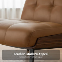 Genuine Leather Curved Shell Accent Chair Nordic Design Single Sofa Italian Inspired Armchair artisanal aesthetic for Interior Designers, Homeowners, Adults, Living Room, Bedroom, Lounge Area, studying corner