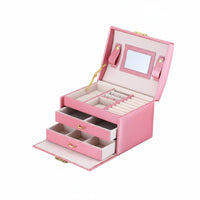 Soft Velvet Interior Jewelry Storage Box with Drawers Lockable 3 Layer Jewelry Box Built-in Mirror Waterproof for Women, Girls, Bedroom, Travel