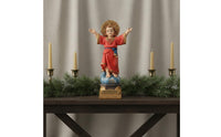 Christmas Decoration Red Robe Jesus Figurine Gift Idea Child Jesus Statue Realistic Intricacy Arms Raised Saint Statue for Christians, Altar