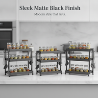 Kitchen Spice Rack Countertop Organizer, Freestanding Seasoning Storage Shelf with Hooks